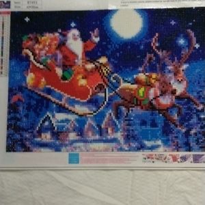 Completed Flying Santa With Reindeer Diamond Art